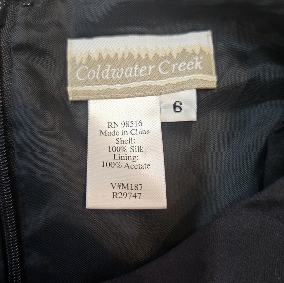 Coldwater Creek 100% Silk Black Floral Sleeveless Dress Size 6 Midi Lined - Picture 7 of 9